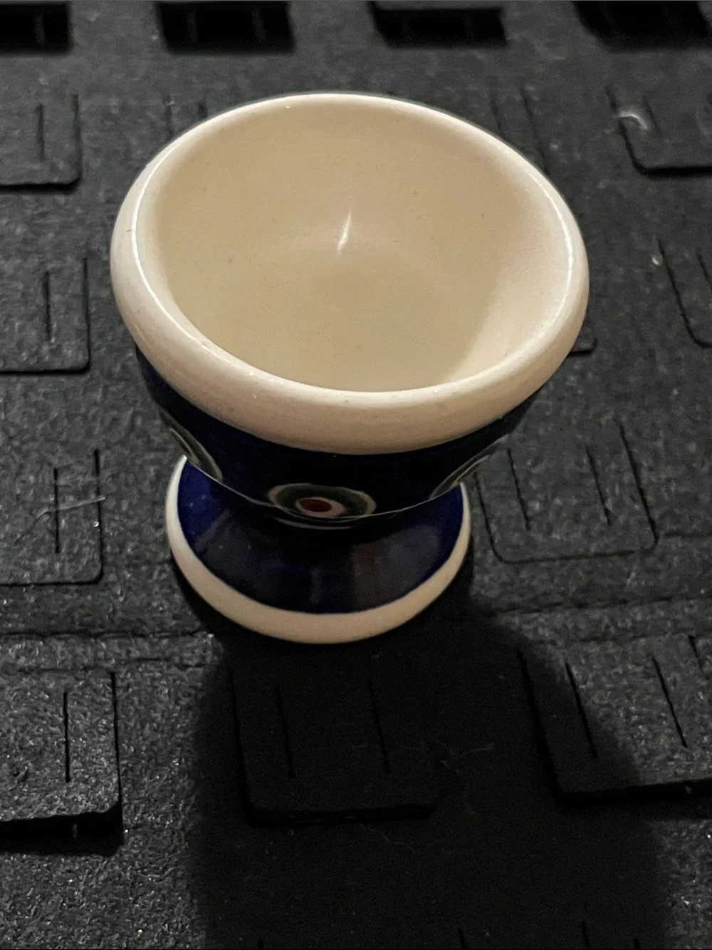 Vintage Ceramic Egg Cup with Blue, Green, Brown Floral Motif
